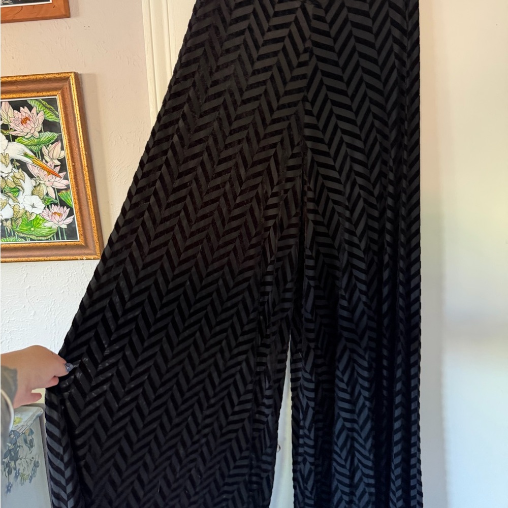 BlackMilk Black Chevron Velvet Wide-Leg Palazzo Pants